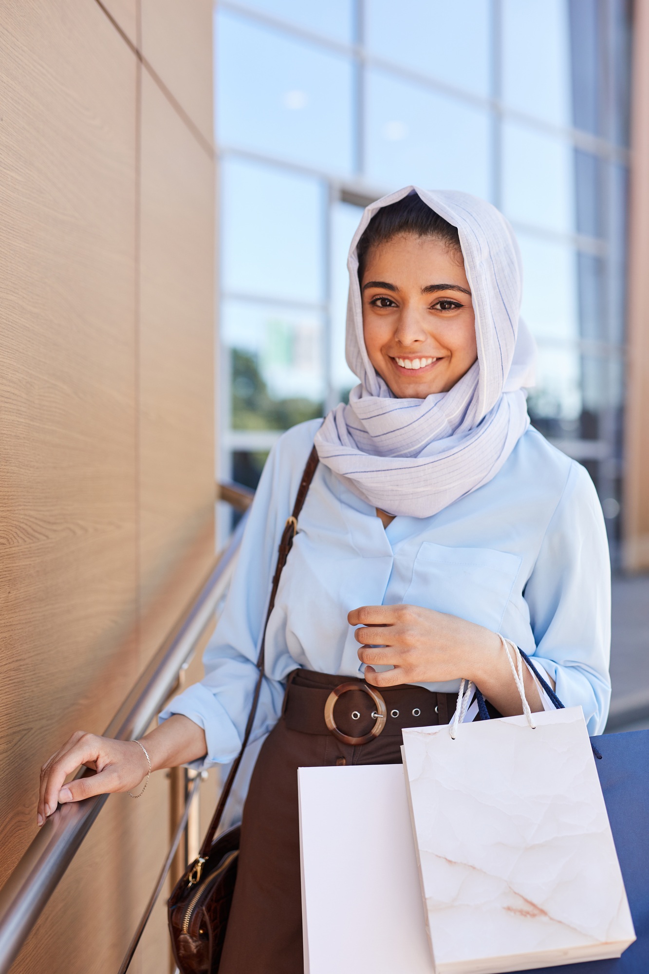 Happy Arab Woman by Shopping Mall